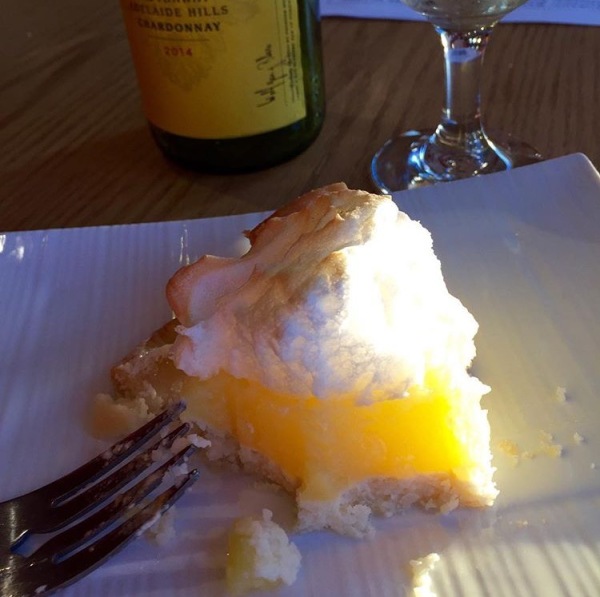 Lemon meringue pie with a glass of Yellowtail!
