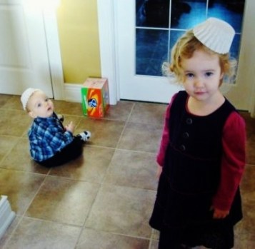 kids wearing coffee filter hats