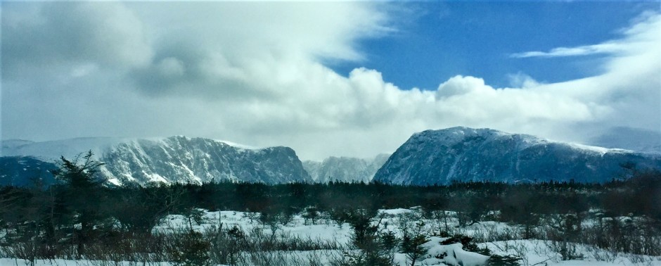 Western Brook Pond Mountains in winter